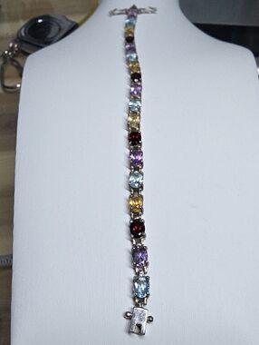 Estate Multi-Color Gemstone Tennis Bracelet - Women Jewelry